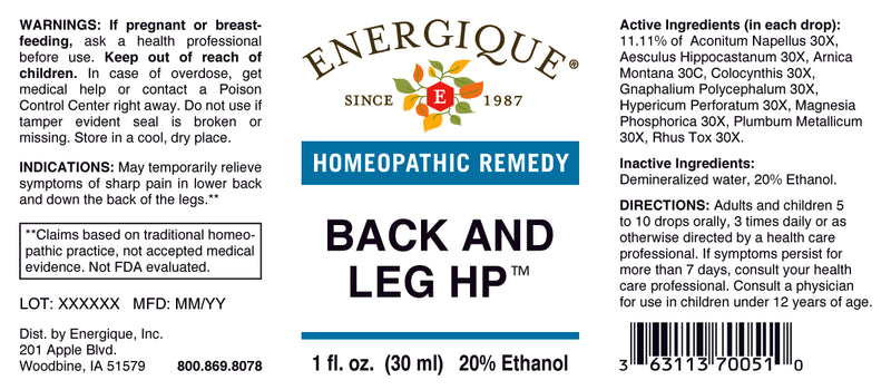 BACK AND LEG HP 1 OZ. (Was Sciatica HP) by Energique