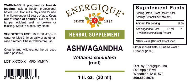 Ashwagandha-Liq Herb Root 1 oz by Energique