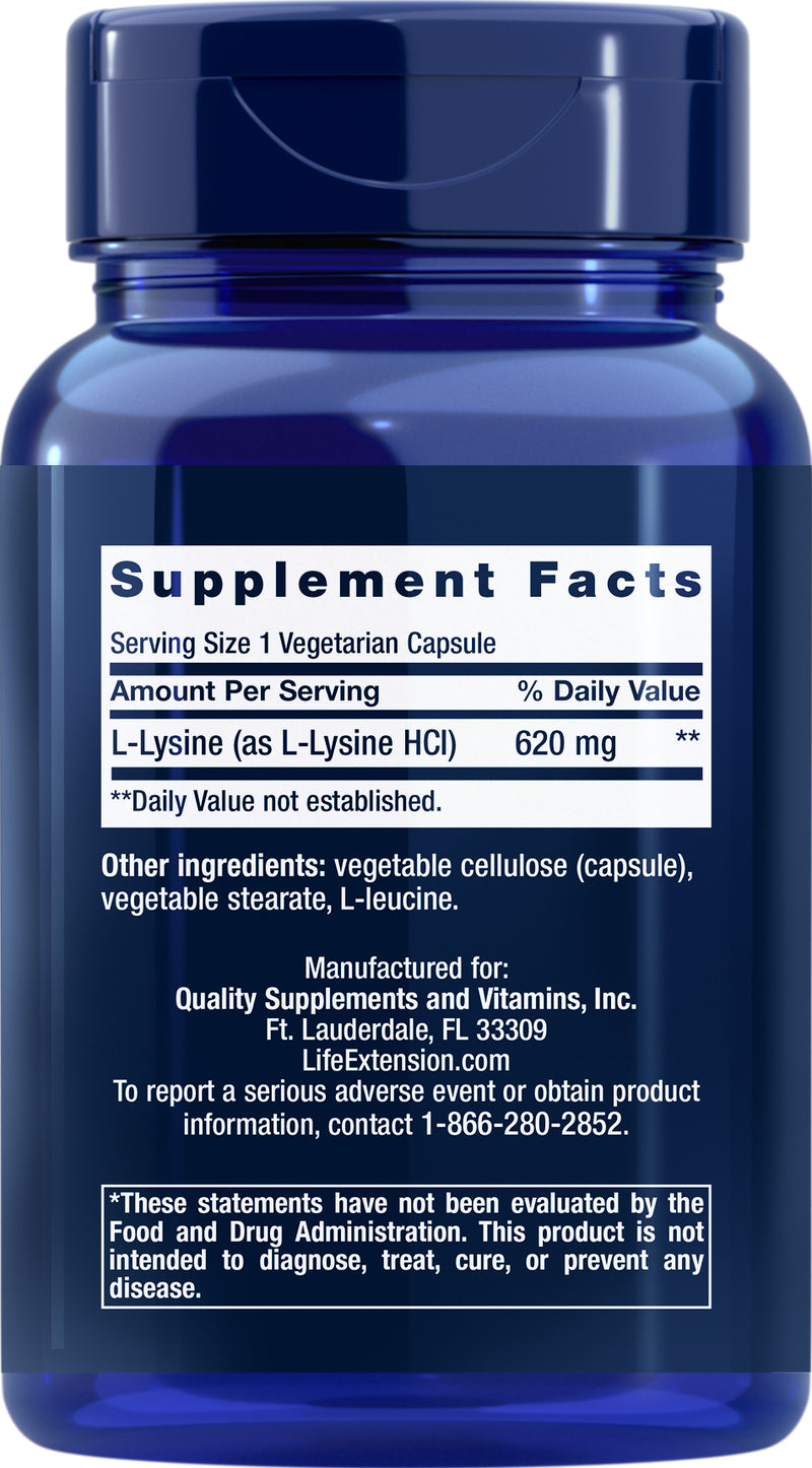 L-Lysine 620 mg, 100 vegetarian capsules by Life Extension