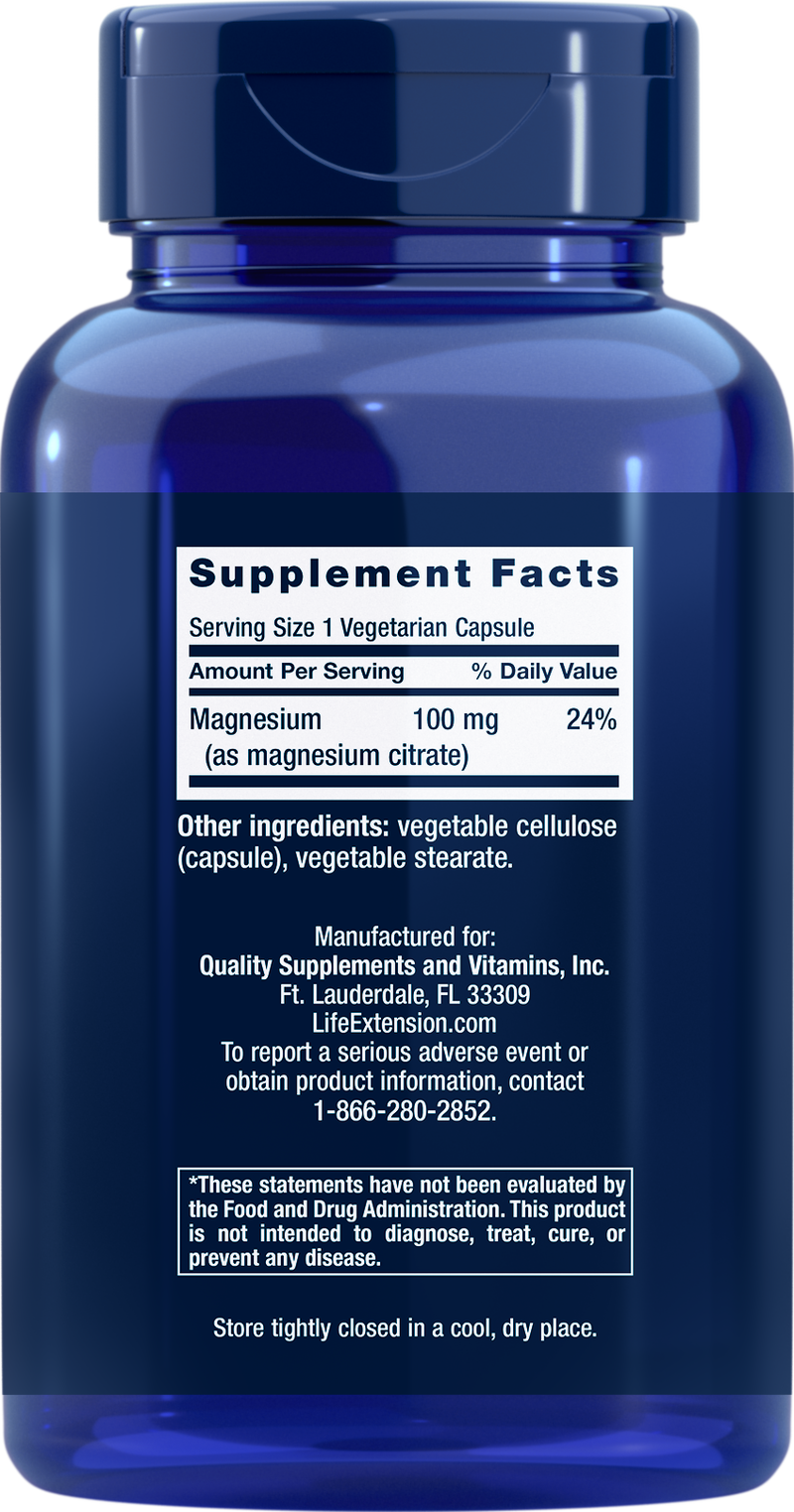 Magnesium (Citrate) 100 mg, 100 vegetarian capsules by Life Extension