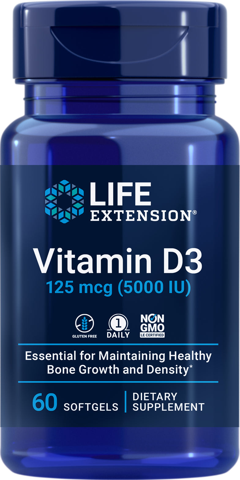Vitamin D3 125 mcg (5000 IU), 60 softgels by Life Extension