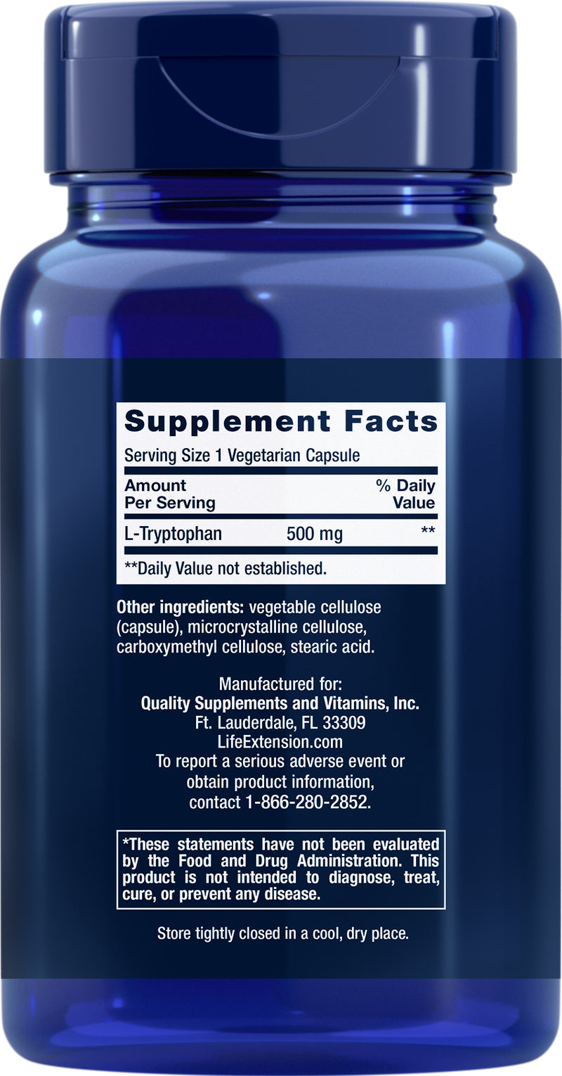 L-Tryptophan 500 mg, 90  vegetarian capsules by Life Extension