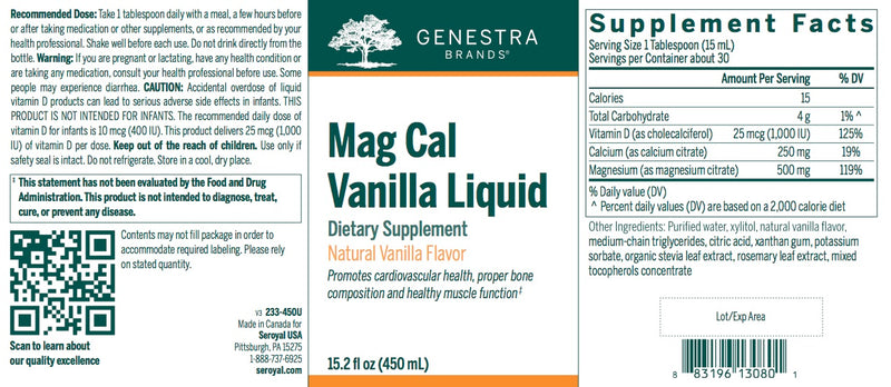 Mag Cal Vanilla Liquid (450 ml) by Genestra Brands