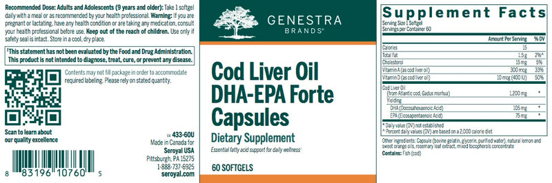 Cod Liver Oil DHA/EPA Forte (60 caps) by Genestra Brands