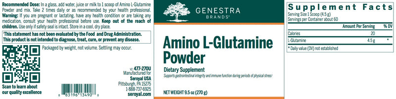 Amino L-Glutamine Powder - 9.5 oz (270 Grams)