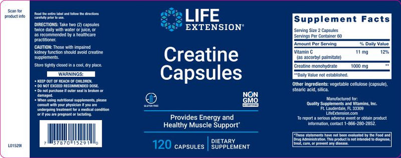 Creatine Capsules 120 caps By Life Extension