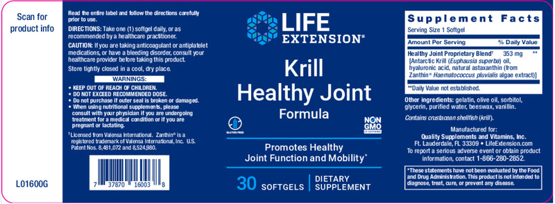 Krill Healthy Joint Formula 30 softgels by Life Extension