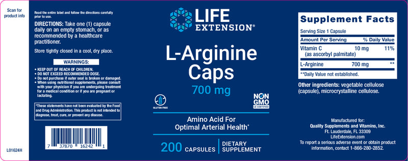 L-Arginine Caps 700 mg, 200 capsules by Life Extension