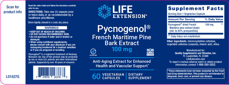 Pycnogenol®100 mg, 60 veg caps by Life Extension