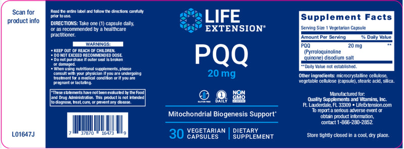 PQQ 20 mg, 30 vegetarian capsules by Life Extension