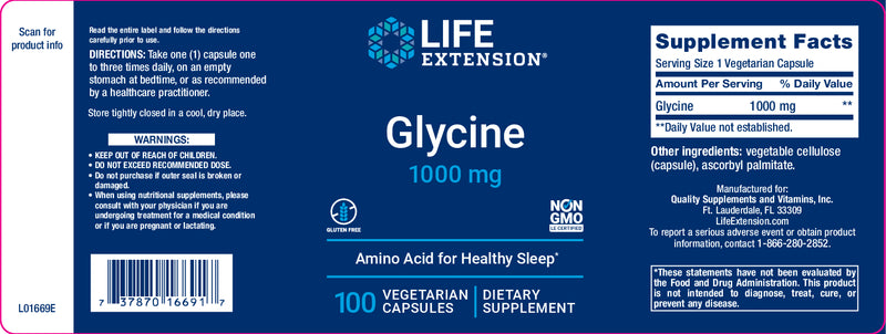 Glycine 1000 mg, 100 vegetarian capsules by Life Extension
