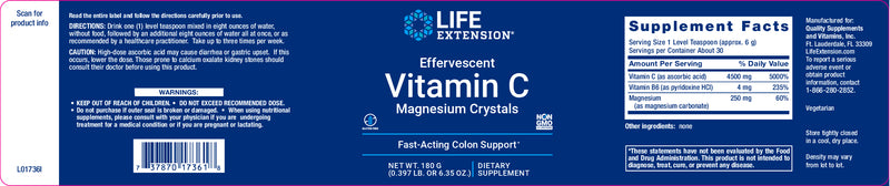 Effervescent Vitamin C Magnesium Crystals 180 grams by Life Extension