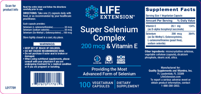 Super Selenium Complex 200 mcg, 100 vegetarian capsules by Life Extension