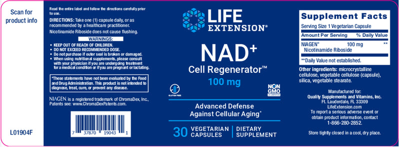 NAD+ Cell Regenerator™ 100 mg, 30 veg caps by Life Extension