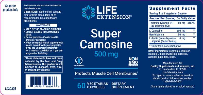 Super Carnosine 500mg 60 Veg Caps By Life Extension