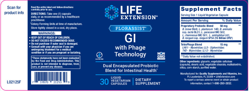 FLORASSIST® GI with Phage Technology 30 Liquid Gels by Life Extension