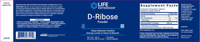 D-Ribose Powder 5.29 oz By Life Extension