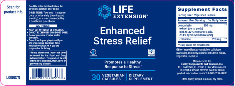 Enhanced Stress Relief 30 Veg Caps By Life Extension