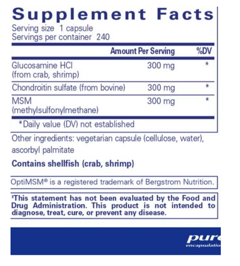 Glucosamine Chondroitin W/ MSM 240 caps  By Pure Encapsulations