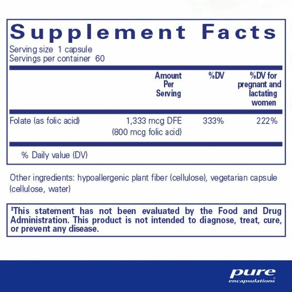 Folic Acid 60 caps by Pure Encapsulations