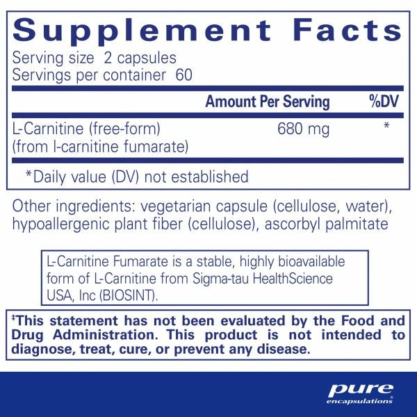 L-Carnitine Fumarate 120caps by Pure Encapsulations