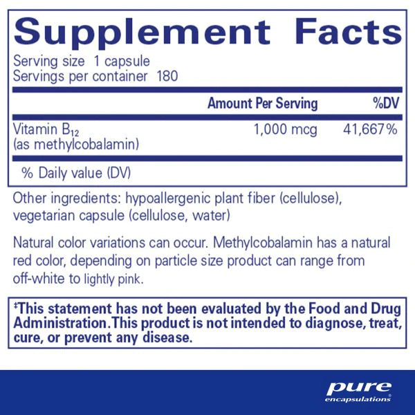 Methylcobalamin 1000 mcg 180 caps by Pure Encapsulations