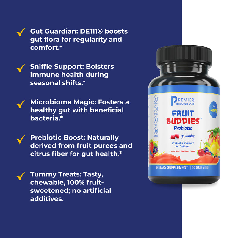 Kids Fruit Buddies Probiotic Gummies 30 ct by Premier Research Labs