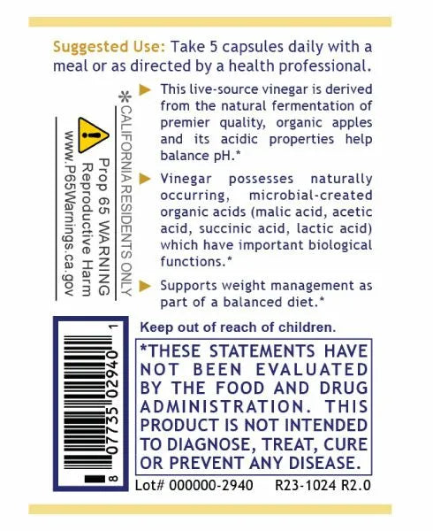 ACV - Apple Cider Vinegar  (150  Caps) - By Premier Research Labs
