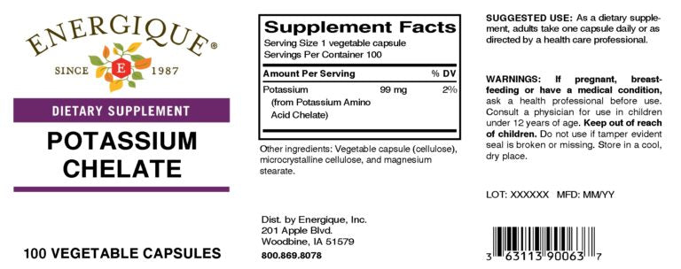 Potassium Chelate 100 caps by Energique