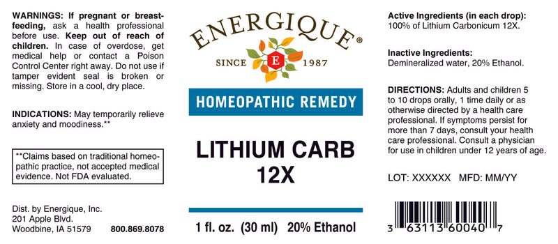 Lithium Carb 12X 1 oz by Energique
