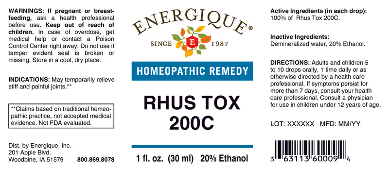 Rhus Tox 200C 1 oz by Energique