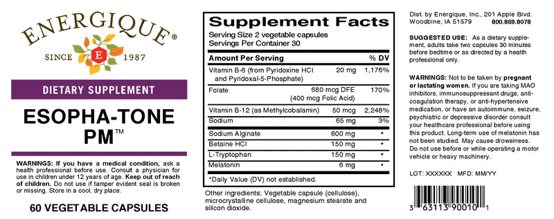 Esopha-Tone PM 60 veg caps by Energique