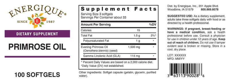 Primrose Oil 100 Softgels from Energique