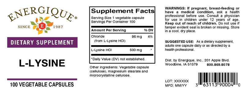 L-Lysine 100 caps by Energique