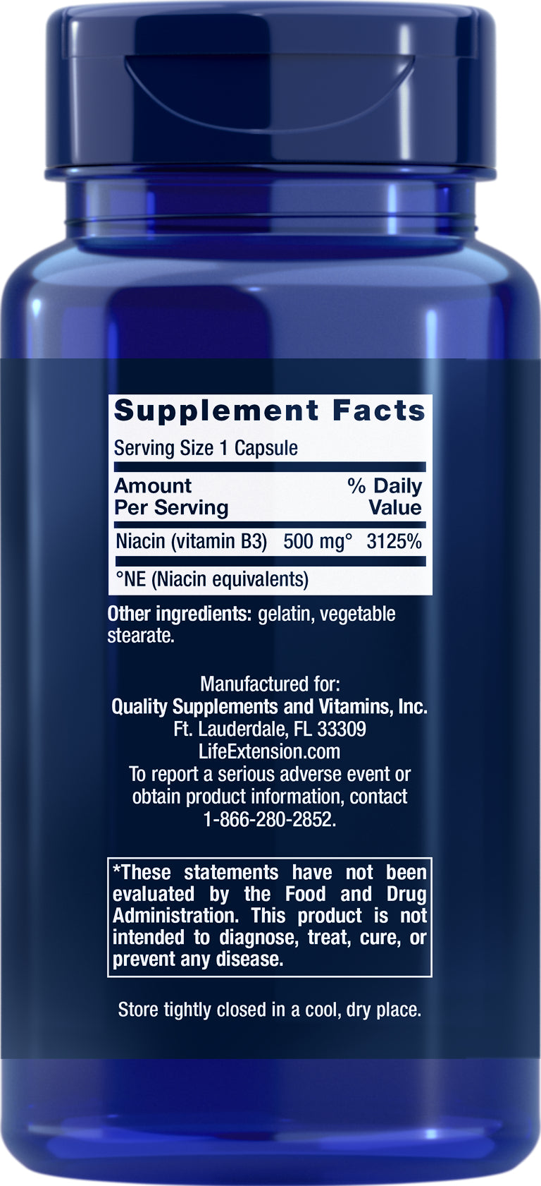 Vitamin B3 Niacin 500 mg, 100 caps by Life Extension