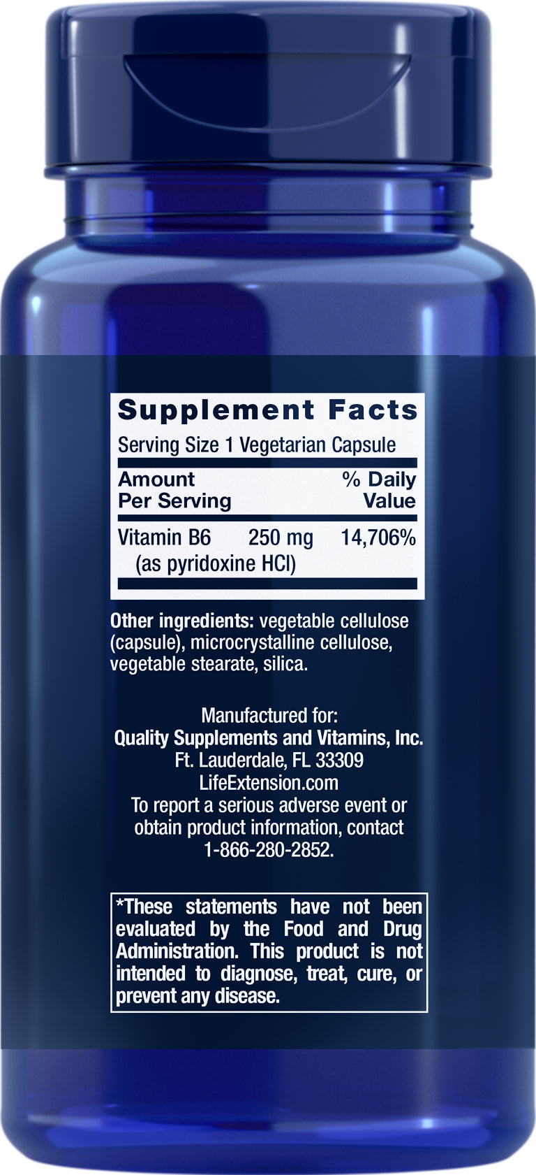 Vitamin B6 250 mg, 100 veg caps by Life Extension