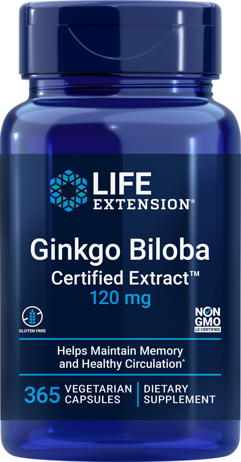 Ginkgo Biloba Certified Extract™ 120 mg, 365 veg caps by Life Extension