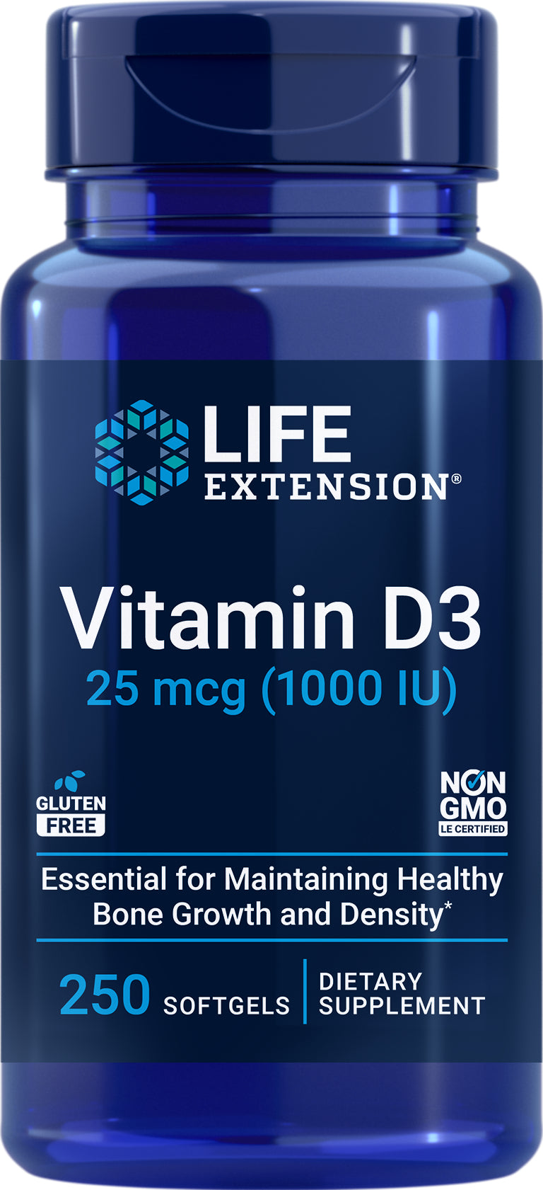 Vitamin D3 25 mcg (1000 IU), 250 softgels by Life Extension