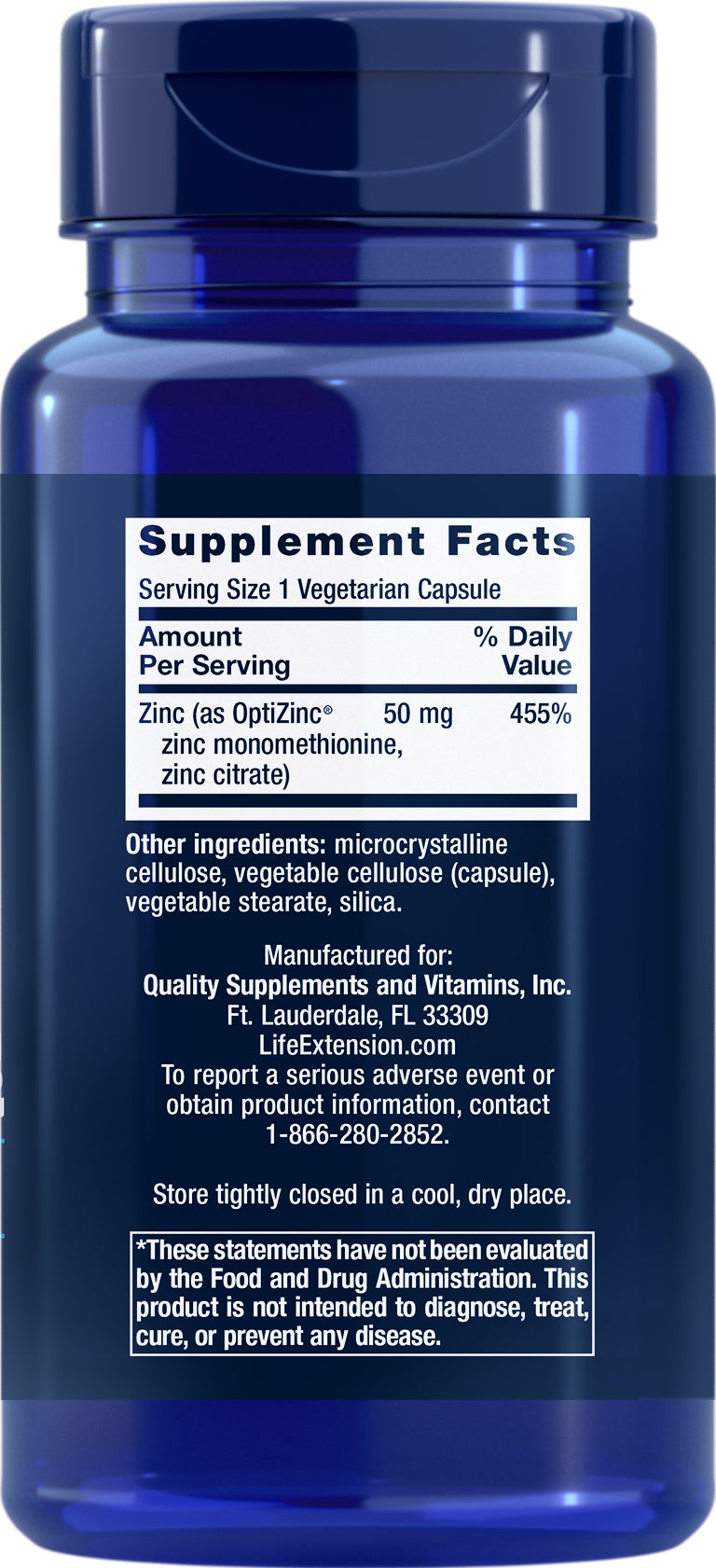 Zinc Caps 50 mg, 90 vegetarian capsules by Life Extension