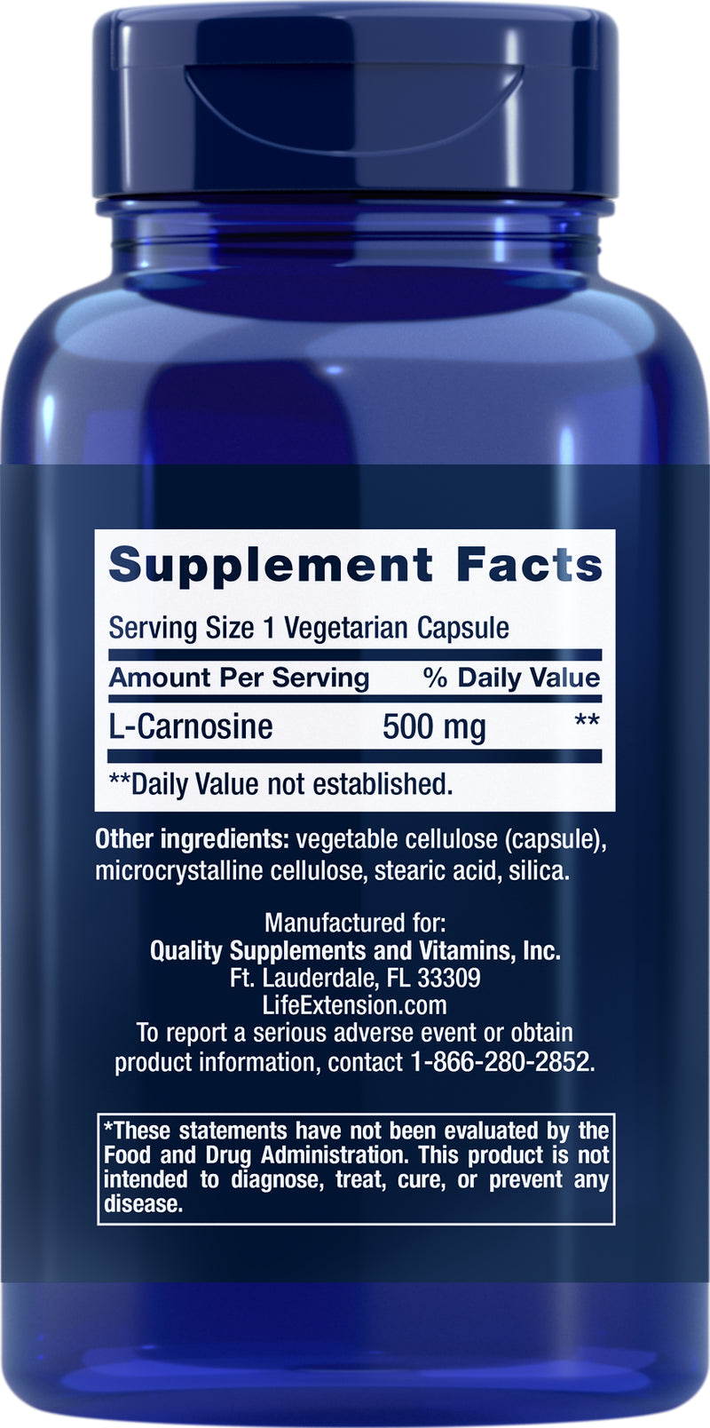 Carnosine 500 mg, 60  vegetarian capsules by Life Extension