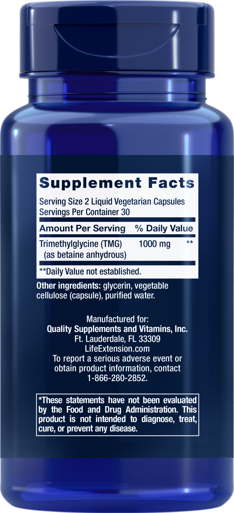 TMG 500 mg, 60 liquid vegetarian capsules by Life Extension
