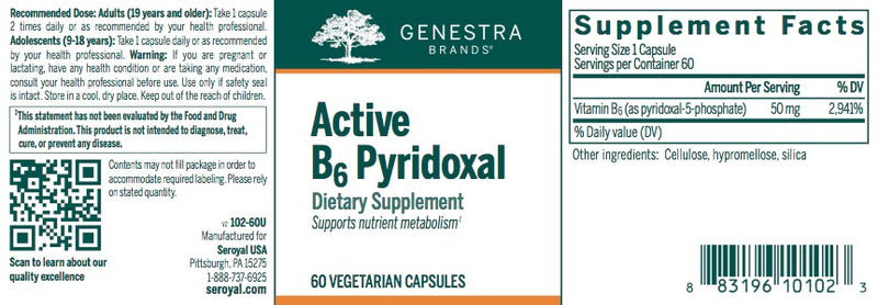 Active B6 Pyridoxal (60 caps) by Genestra Brands