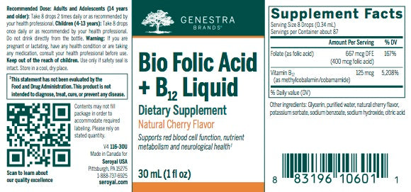 Bio Folic Acid + B12 Liquid (30 ml) by Genestra Brands