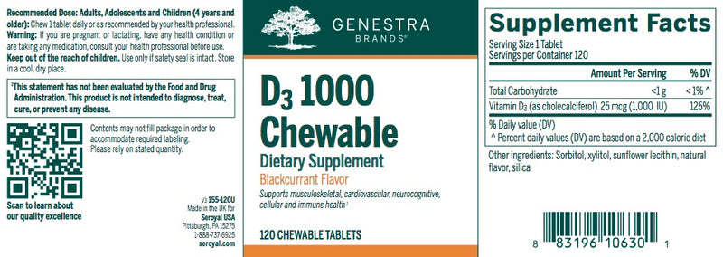 D3 1000 Chewable (120 tabs) by Genestra Brands