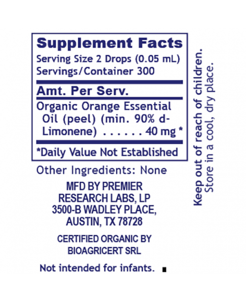 Limonene, Premier Organic Orange Oil  (0.5 fl oz) By Premier Research Labs