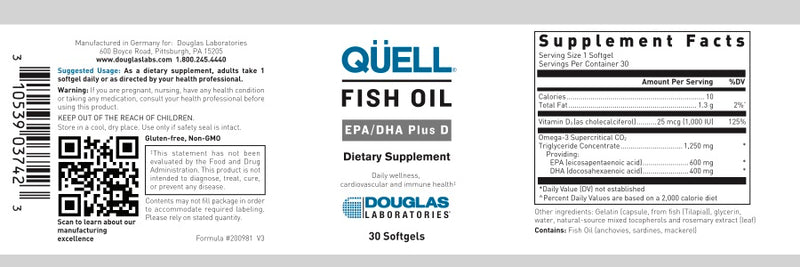 QUELL Fish Oil  - EPA/DHA PLUS D (30 softgels) by Douglas Laboratories