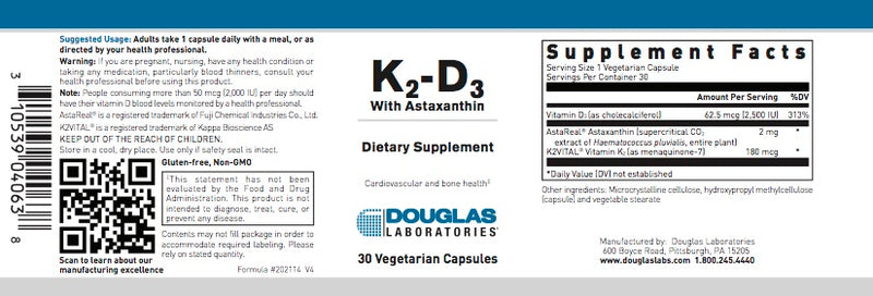 K2-D3 with Astaxanthin (30 V-caps) by Douglas Laboratories