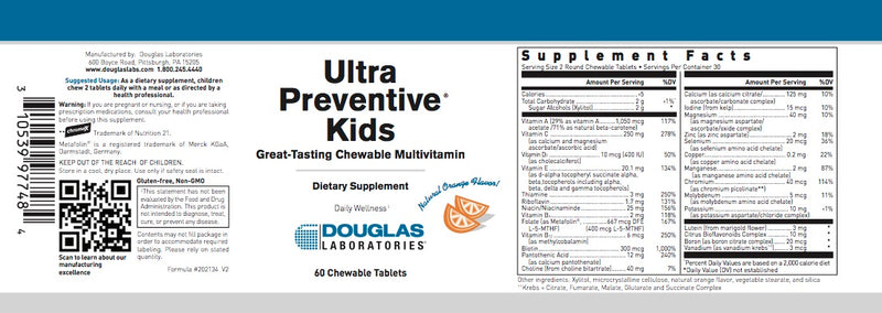Ultra Preventive Kids (Orange Flavor) (60 chewable tabs) by Douglas Laboratories