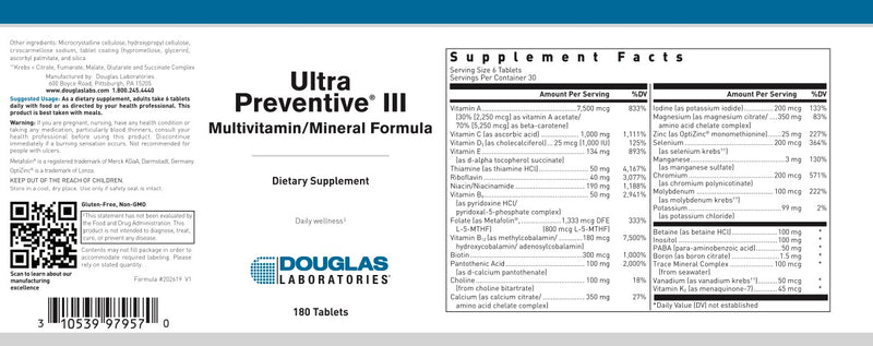 Ultra Preventive III (Tablets) (180 tabs) by Douglas Laboratories