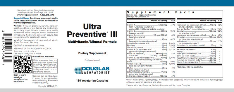 Ultra Preventive  III with Copper (180 tablets) by Douglas Laboratories